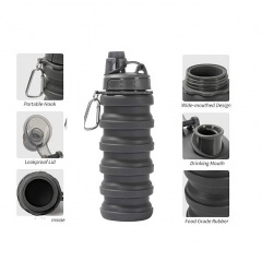 Складная силиконовая бутылка для воды и напитков с карабином Water Bottle Черная (7452994123) Одеса