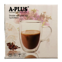 Стеклянный стакан для чая и кофе с двойными стенками и двойным дном A-PLUS 7007 Capuchino 390 мл Белгород-Днестровский