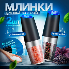 Набор мельниц для соли перца специй SBTR 2 предмета на батарейках Черный (SPM-12/Black) Александрия