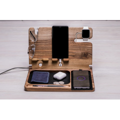 Деревянный органайзер с беспроводной зарядкой Apple ecoWalnut 300x231x210 мм Приморск