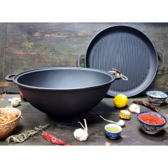 Казан чугунный узбекский WOK с крышкой сковородой-гриль Maysternya 12 л Черный (1809358365) Приморск