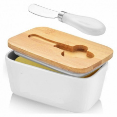 Масленка с ножом керамическая с бамбуковой крышкой Mine Cooking House 650 мл Белый (hub_c6ebcp) Київ