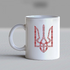 Кружка чашка белая с принтом "Украинский Герб из красного орнамента" Кавун Доманівка
