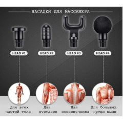 Аккумуляторный массажер для тела 4 насадки Fascial Gun KH-320 Красный (VD201605935) Коростень