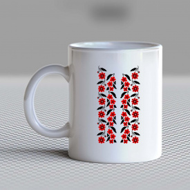 Кружка чашка белая с принтом "Красный цветочный орнамент" Кавун