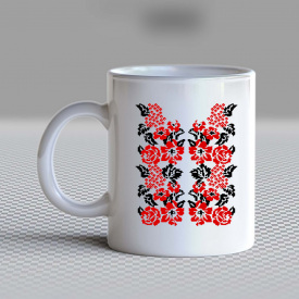 Кружка чашка белая с принтом "Украинский орнамент цветы и калина" Кавун