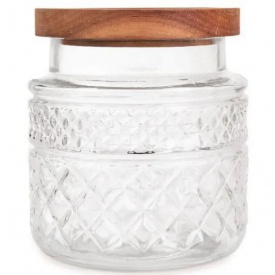 Емкость стеклянная SNT с деревянной крышкой 1.1 л круглая Прозрачная