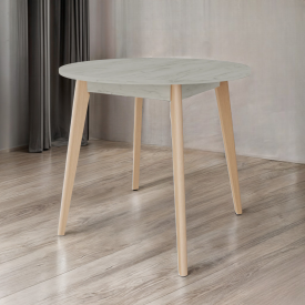 Стіл обідній Tobi Sho BON круглий для кухні, їдальні, вітальні, 880х880х750 мм Дуб Крафт Білий/Лак