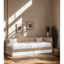 Кровать односпальная Tobi Sho SONATA/800 для детской комнаты с двумя ящиками, 800х1900 мм Дуб сонома/Белый