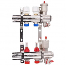 Коллектор теплого пола HLV 1″3/4″ c 2 выходами, с расходомерами + сливная группа