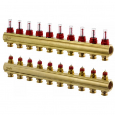 Коллектор теплого пола DANFOSS 3/4″ c 7 выходами, с расходомерами