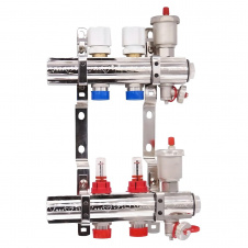 Коллектор теплого пола HLV 1″3/4″ c 2 выходами, с расходомерами + сливная группа