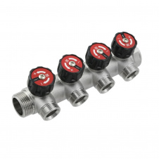 Коллектор для воды Raftec 1″х3/4″ с 4 выходами, латунь (KV03024)