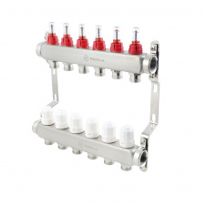 Коллектор теплого пола Polmark 1″3/4″ c 6 выходами, с расходомерами (PSMF106)