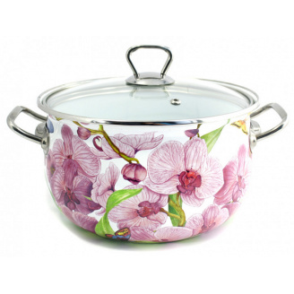 Кастрюля эмалированная 5.7 л Орхидея d-24 см Interos 15116-5,7