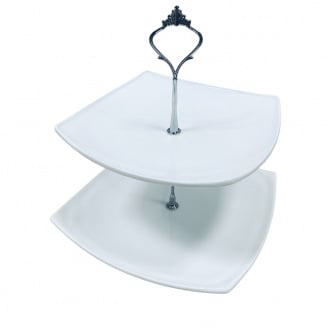 Фруктівниця склокерамічна Stenson 105-2 2-х ярусна h -22.5 см Білий