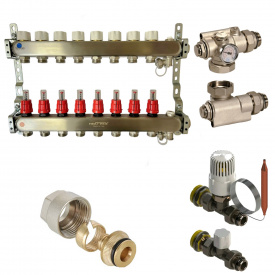 Колектор для теплої підлоги Heat-Pex 1x3/4 на 8 контурів з витратомірами євроконус