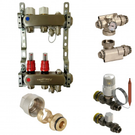 Колектор для теплої підлоги Heat-Pex 1x3/4 на 2 контури з витратомірами євроконус