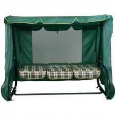 Садова гойдалка Vitan Сімейна тканина зелена з тентом москітною сіткою тримісна
