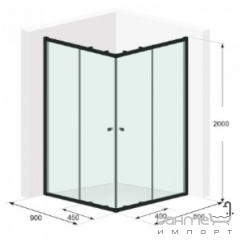 Душевая кабина Liberta Chelsea 900x800x2000 черный матовый/стекло графит, ручка круглый кноб, защ. покрт. Рівне