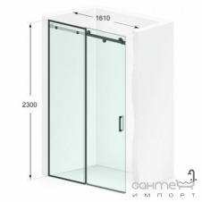 Душевая дверь в нишу Liberta Ajax 1610x2300 матовый черный/стекло антрацит, ручка рейлинг 225, доп. держ. пр.