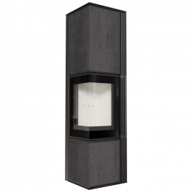 Печь-камин на дровах Kratki TORA L NATURALI ANTRANCITE 8 кВт сталь, угловой керамогранит (Ø150)