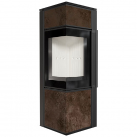 Печь-камин на дровах Kratki TORA S OXIDE MORO 8 кВт сталь, угловой керамогранит (Ø150)