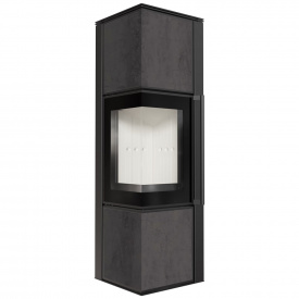 Печь-камин на дровах Kratki TORA M NATURALI ANTRANCITE 8 кВт сталь, угловой керамогранит (Ø150)