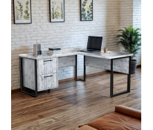 Стол угловой офисный Tobi Sho LOFT Iceberg СУЛА/5-1 с 2 ящиками столешница 18 мм, 1400х1200х750 Дуб крафт белый