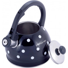 Чайник 2л из нержавеющей стали со свистком в горошек черный Kamille DP112954 Дніпро