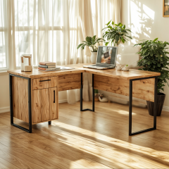 Стол угловой офисный Tobi Sho LOFT Gold СУЛГ/4-1 с тумбой столешница 18 мм, 1400х1400х750 Дуб аппалачи Братское