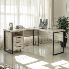 Стол угловой офисный Tobi Sho LOFT Iceberg СУЛА/3-1 с 3 ящиками столешница 18 мм, 1400х1400х750 Дуб крафт белый Винница