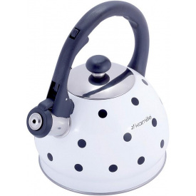 Чайник 2л из нержавеющей стали со свистком в горошек белый Kamille DP112953