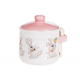 Банка с деревянной ложкой керамическая LI100365 "Веселый кролик" BonaDi