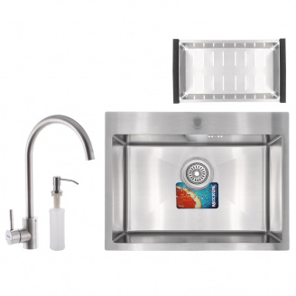 Набор Mixxus SET-6045-200x1.0-Satin мойка/смеситель/диспенсер/сушка для посуды (MX0584)