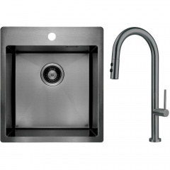 Кухонная мойка Deante Olfato ZPO_D10A 505х450 врезная, графит + смеситель BQO_D72M (ZPOED10A) Черкаси