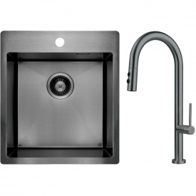 Кухонная мойка Deante Olfato ZPO_D10A 505х450 врезная, графит + смеситель BQO_D72M (ZPOED10A)