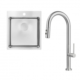 Кухонная мойка Deante Olfato ZPO_010A 505х450 врезная, нержавеющая сталь + смеситель BQO_F72M (ZPOE010A)