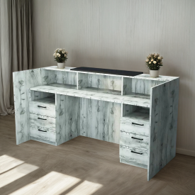 Стійка адміністратора Tobi Sho Рецепція/1 для офісу, салону з підсвічуванням та шухлядами, 1800х800х1000 Дуб крафт білий/Чорний