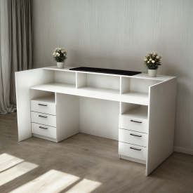 Стійка адміністратора Tobi Sho Рецепція/1 для офісу, салону з підсвічуванням та шухлядами, 2000х800х1000 Білий/Чорний