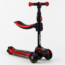 Самокат трехколесный с сидением Best Scooter MAXI PU колеса со светом 60 кг Red and black (102923)