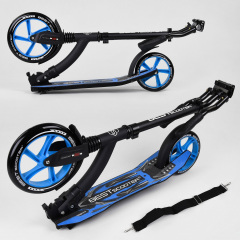 Самокат двухколесный Best Scooter с PU колесами, амортизатором, широким рулем, зажимом для руля Black/Blue (74314) Мелітополь