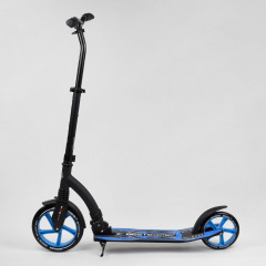 Самокат двухколесный Best Scooter с PU колесами, амортизатором, широким рулем, зажимом для руля Black/Blue (74314) Мелітополь