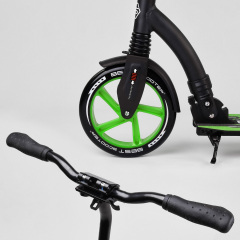 Самокат двухколесный Best Scooter с PU колесами, амортизатором, широким рулем, зажимом для руля Black/Green (94767) Охтирка