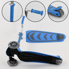Самокат трехколесный Best Scooter складной алюминиевый руль, 4 колеса PU со светом Blue (102319) Запоріжжя