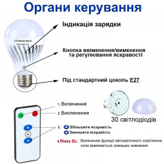 Лампа аварийного освещения с аккумулятором и пультом ДУ Nectronix EL-701 Е27 Холодный свет (100927) Кропива