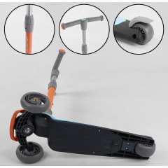 Самокат трехколесный Best Scooter складной алюминиевый руль, 3 колеса PU со светом Blue/Orange (102032) Ворожба