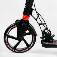 Двухколесный складной самокат фонарик 2 амортизатора дисковый тормоз Best Scooter 100 кг Black and red (114292) Кушугум