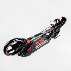 Двухколесный складной самокат фонарик 2 амортизатора дисковый тормоз Best Scooter 100 кг Black and red (114292) Кушугум