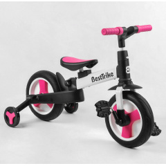 Велосипед-трансформер детский родительская ручка съемные педали Best Trike 10" Black and Pink (105226) Доманёвка
